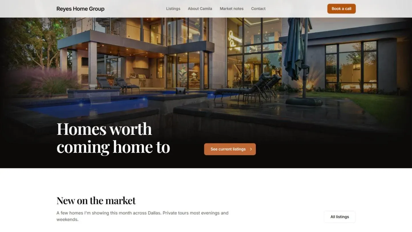 Reyes Home Group, a real estate agent theme with a full-width photo