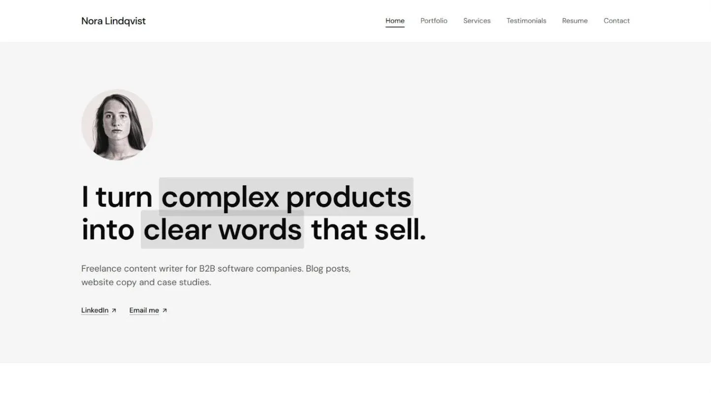 Nora Lindqvist, a writer portfolio theme