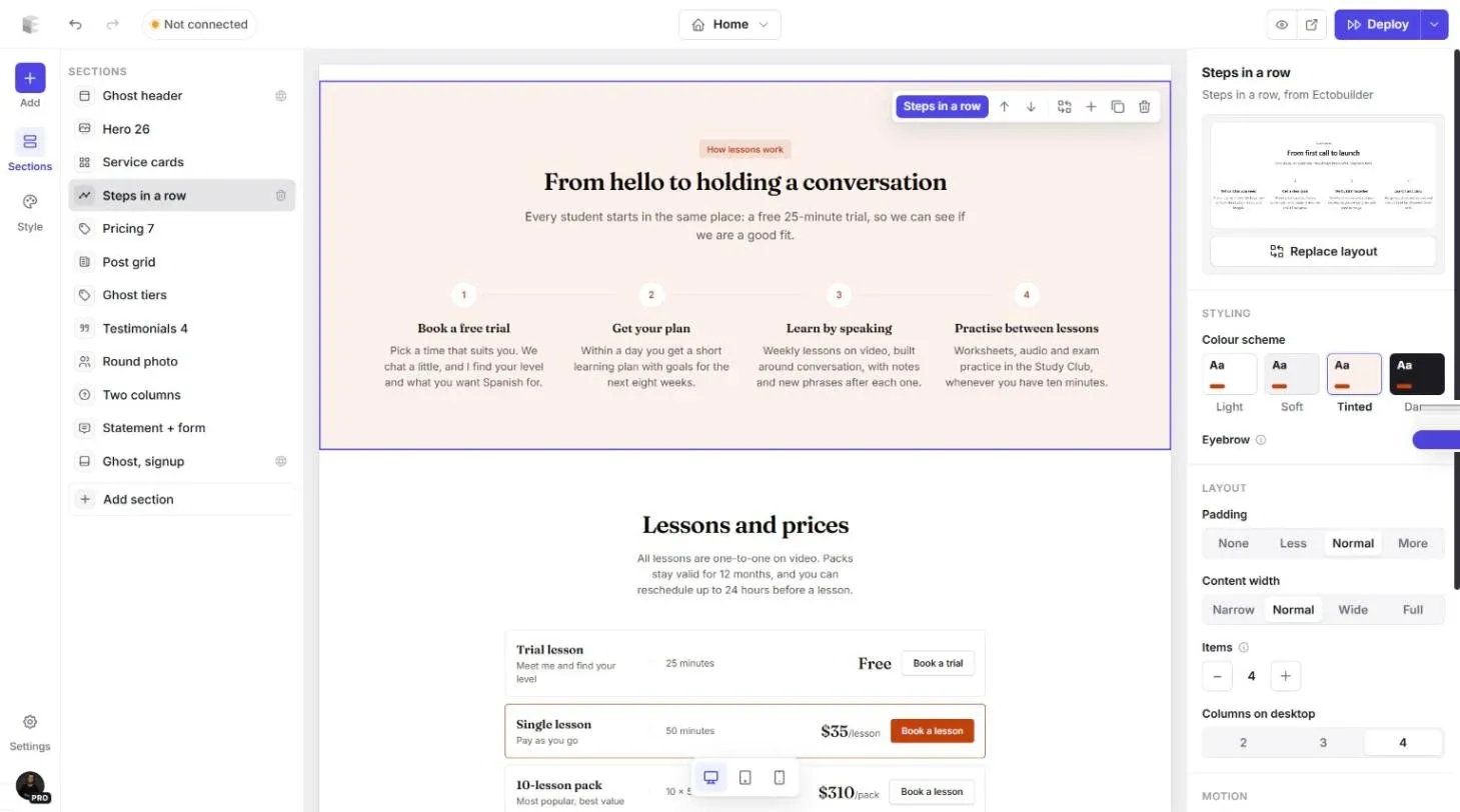 Section settings with colour scheme set to Tinted