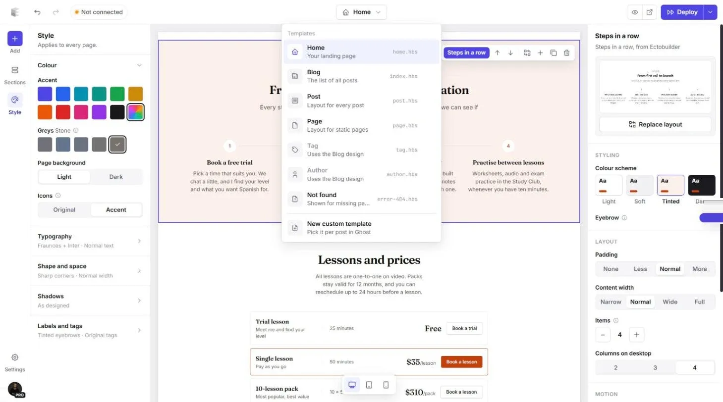 Page switcher with Home, Blog, Post, Page, Tag, Author and custom templates