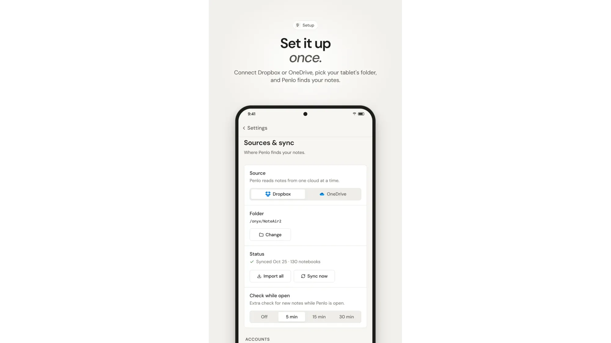 Phone screenshot with the headline Set it up once