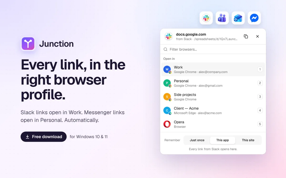 Junction: a free Windows app that opens every link in the right browser profile