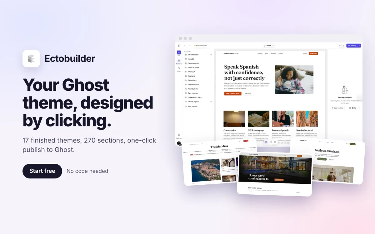 Ectobuilder: design your Ghost theme by clicking, then publish it in one go