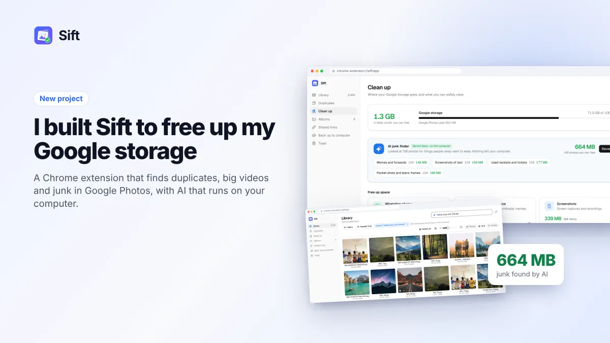 I built Sift to free up Google storage, with AI that never leaves your computer